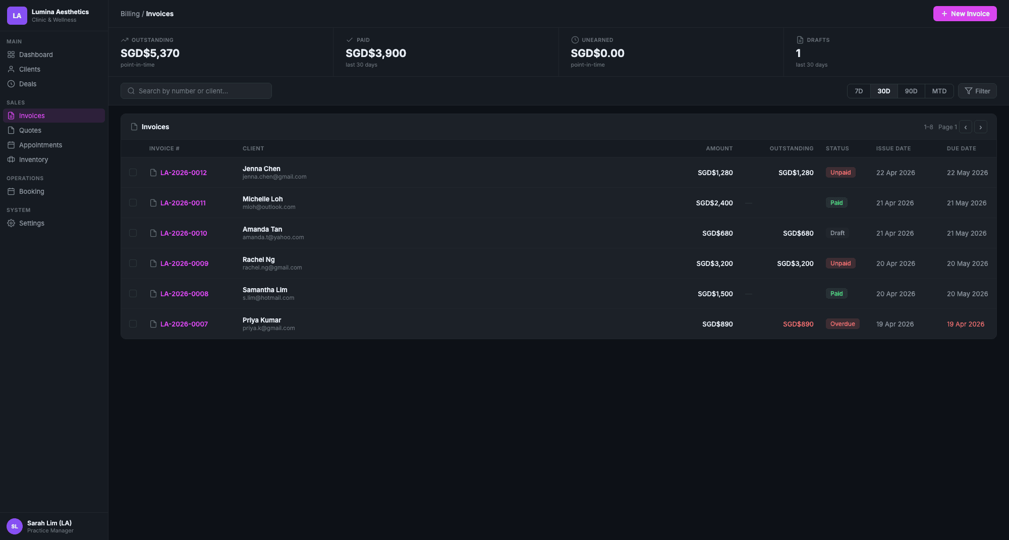 Clinic & Wellness — Invoices